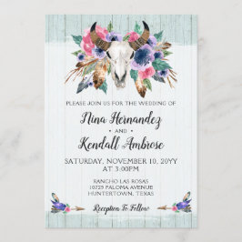 Rustikale Blumenkuh Skull Boho Einladung zur Hochz