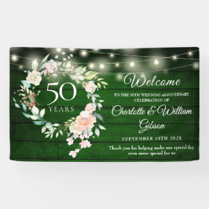 Rustikale Blumenlichter 50. Hochzeitstag Willkomme Banner