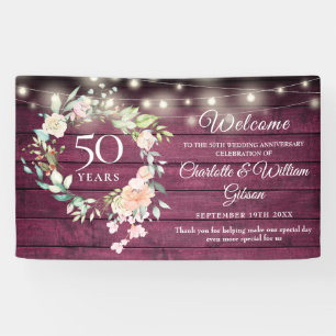 Rustikale Blumenlichter 50. Jubiläumsbegrüßung Banner