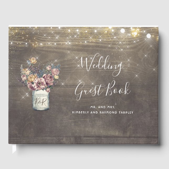 Rustikale Blumenmason Jar Barn Wedding Gästebuch (Vorderseite)