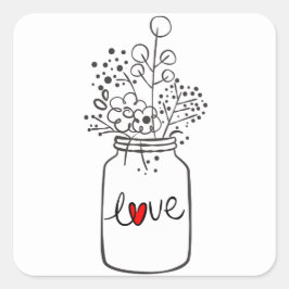 Rustikale Blumenmason Jar Blume Schwarz-weiße Hoch Quadratischer Aufkleber
