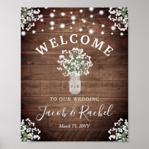 Rustikale Blumenmason Jar Lights Begrüßung Poster