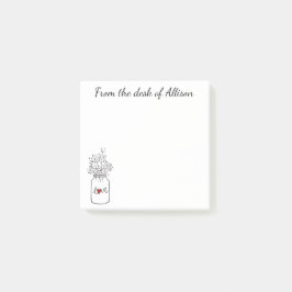 Rustikale Blumenmason Jar Red Heart Liebe Blume Post-it Klebezettel