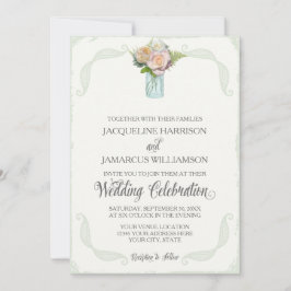 Rustikale Blumenmason Jar Rose Skripttypografie Einladung