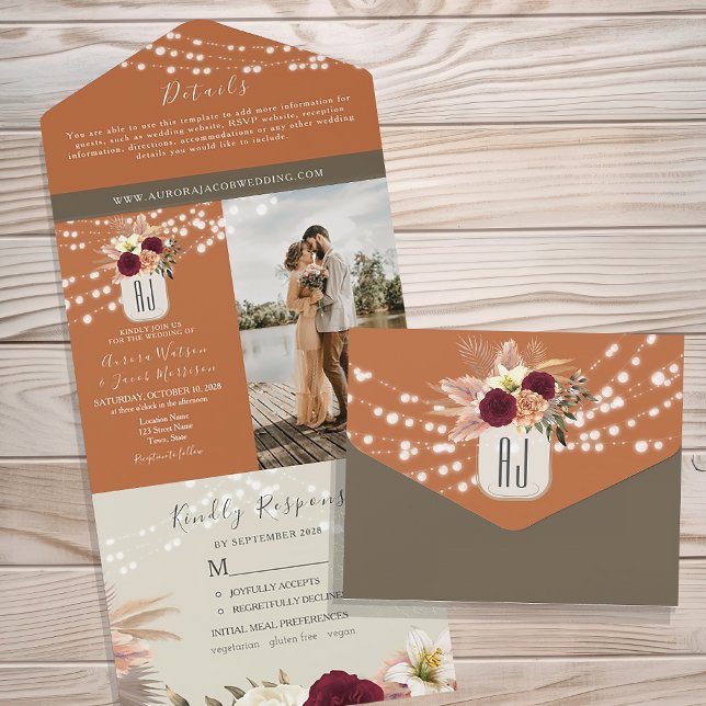 Rustikale Blumenmason Jar Wedding All In One Einladung (Von Creator hochgeladen)