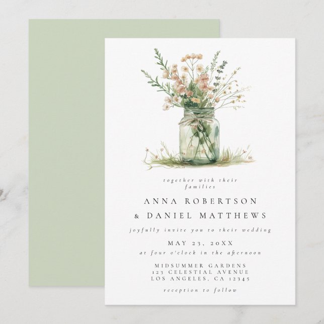 Rustikale Blumenmason Jar Wedding Einladung (Vorne/Hinten)