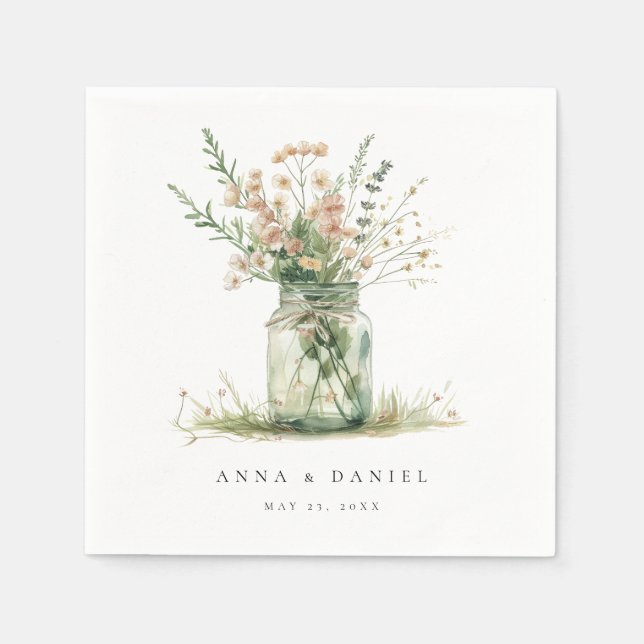 Rustikale Blumenmason Jar Wedding Serviette (Vorderseite)