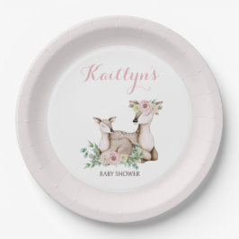 Rustikale Blumenmutter und Baby Deer Baby Dusche Pappteller