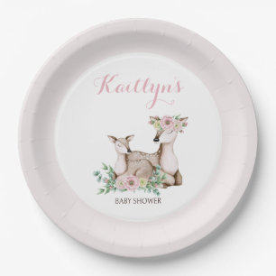 Rustikale Blumenmutter und Baby Deer Baby Dusche Pappteller
