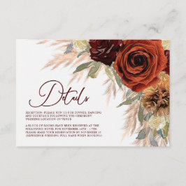 Rustikale Blumenpampas-Gras-Hochzeiten Details Begleitkarte