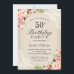 Rustikale Blumenpartei Ivory Burlap Lace Birthday  Einladung<br><div class="desc">Mit diesen vordefinierten Vorlagen können Sie Ihre Einladung ganz einfach so gestalten, dass Sie sie ganz individuell gestalten können. Für weitere Anpassungen klicken Sie bitte auf den Link "Weiter anpassen" und verwenden Sie unser benutzerfreundliches Designwerkzeug, um diese Vorlage zu ändern. Wenn Sie Thicker-Papiere / Matte Finish bevorzugen, können Sie den...</div>