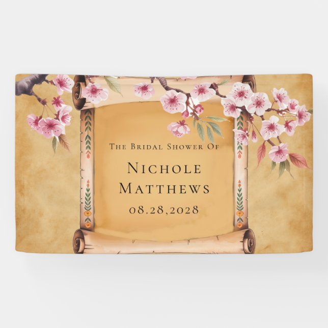 Rustikale Blumenrolle Kirschblossom Brautparty Banner (Horizontal)
