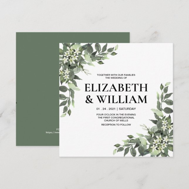 Rustikale Blumenschrift für Wasserfarben - Einladu Einladung (Vorne/Hinten)