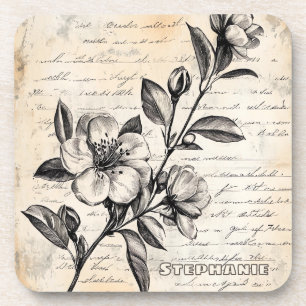 Rustikale Blumenskizze mit Kalligrafie - Alter (2) Getränkeuntersetzer