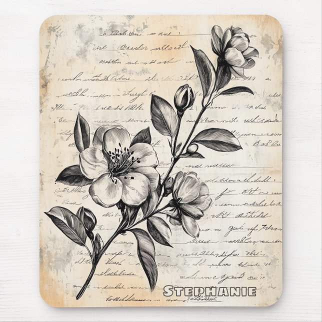 Rustikale Blumenskizze mit Kalligrafie - Alter (2) Mousepad (Vorne)