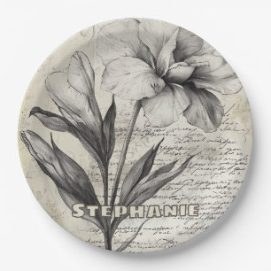 Rustikale Blumenskizze mit Kalligrafie - Alter (3) Pappteller