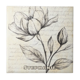 Rustikale Blumenskizze mit Kalligrafie - Alter (4) Fliese