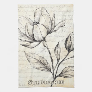 Rustikale Blumenskizze mit Kalligrafie - Alter (4) Geschirrtuch
