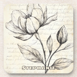 Rustikale Blumenskizze mit Kalligrafie - Alter (4) Getränkeuntersetzer