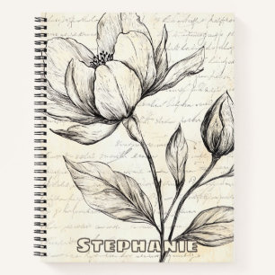 Rustikale Blumenskizze mit Kalligrafie - Alter (4) Notizbuch