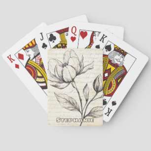 Rustikale Blumenskizze mit Kalligrafie - Alter (4) Spielkarten