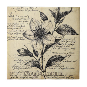 Rustikale Blumenskizze mit Kalligrafie - Alter (5) Fliese