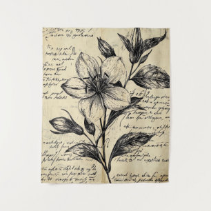 Rustikale Blumenskizze mit Kalligrafie - Alter (5) Wandteppich