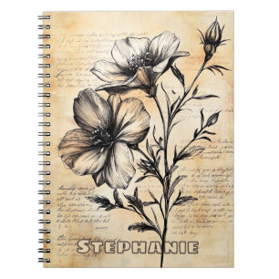Rustikale Blumenskizze mit Kalligrafie - Alter (6) Notizblock