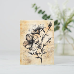 Rustikale Blumenskizze mit Kalligrafie - Alter (6) Postkarte