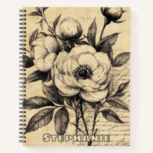 Rustikale Blumenskizze mit Kalligrafie - Alter (9) Notizbuch
