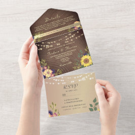 Rustikale Blumenstrauß-Hochzeit All In One Einladung