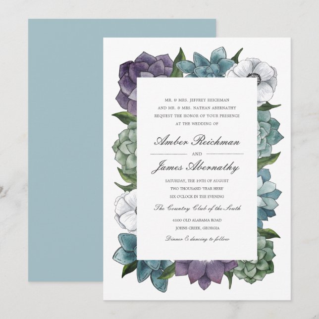 Rustikale Blumensukkulente Hochzeit Einladung (Vorne/Hinten)