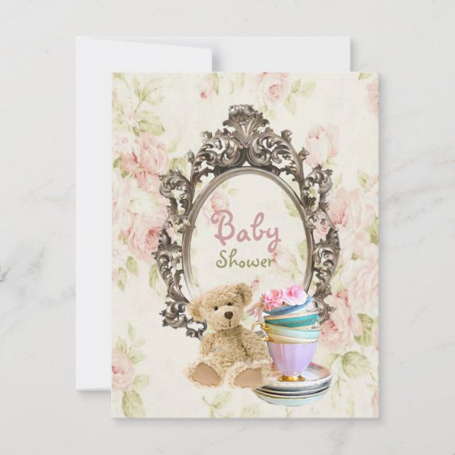 rustikale BlumenTeddybär-Babypartyeinladungen Einladung (Vorderseite)