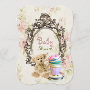 rustikale BlumenTeddybär-Babypartyeinladungen Einladung