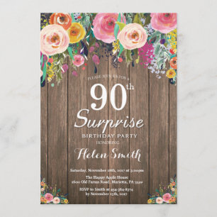 Rustikale Blumenüberraschung 90. Geburtstag Einlad Einladung