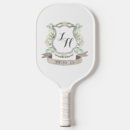 Rustikale Blumenzeremonie Monogramm und Foto Pickleball Schläger