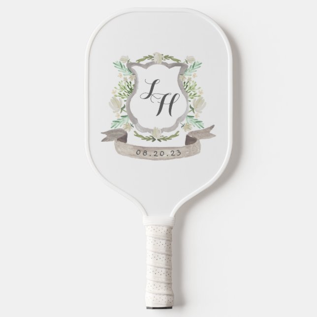 Rustikale Blumenzeremonie Monogramm und Foto Pickleball Schläger (Vorderseite)
