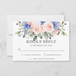 Rustikale Blush Blues Rose Anemones Wedding RSVP Karte