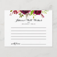 Rustikale Blush Burgund Bloral Wedding Advice Card