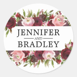 Rustikale Blush Burgund Blume Hochzeit Runder Aufkleber