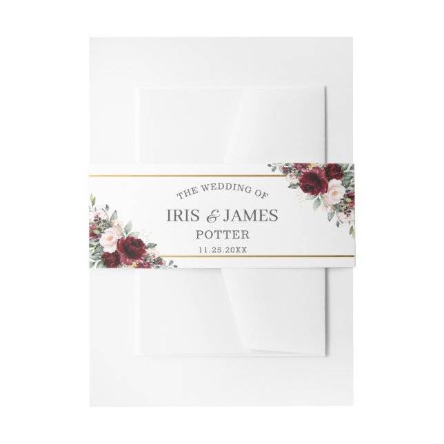 Rustikale Blush Burgund Blumengrün Hochzeit Einladungsbanderole (Vorderseite Beispiel)