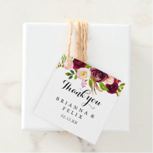 Rustikale Blush Burgund Blumenkalligrafie Hochzeit Geschenkanhänger
