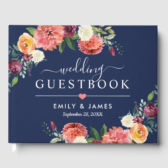 Rustikale Blush Burgundy Fall Floral Wedding Gästebuch (Vorderseite)