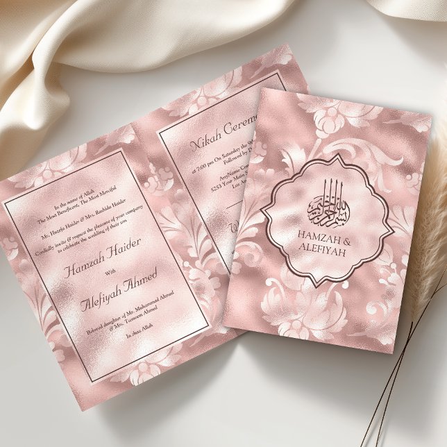 Rustikale Blush Pink Filigree Bläserblütenhochzeit Einladung (Von Creator hochgeladen)
