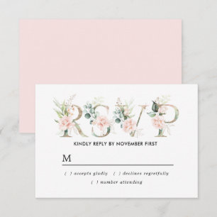 Rustikale Blush Pink Floral Quinceanera RSVP Karte