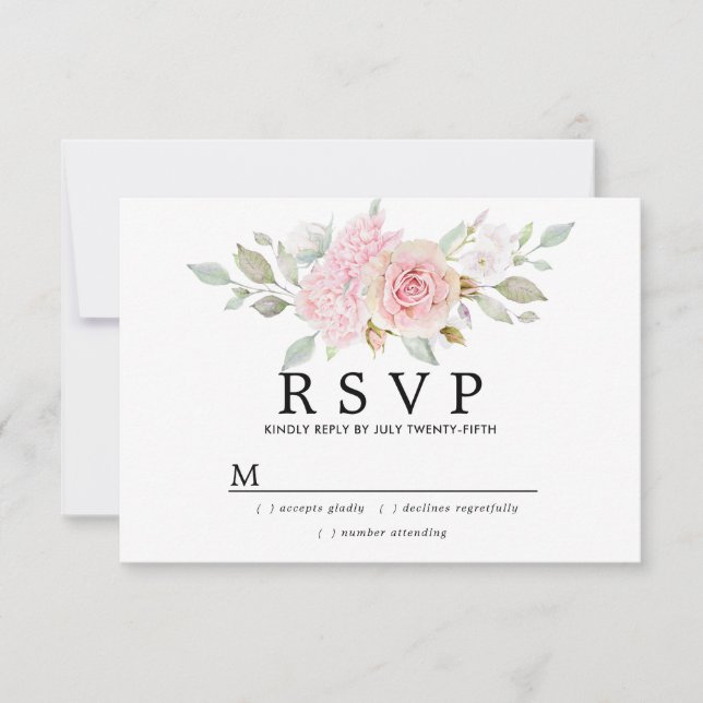 Rustikale Blush Pink Floral Wedding RSVP (Vorderseite)