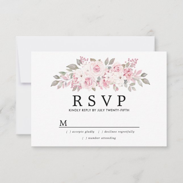 Rustikale Blush Pink Floral Wedding RSVP (Vorderseite)