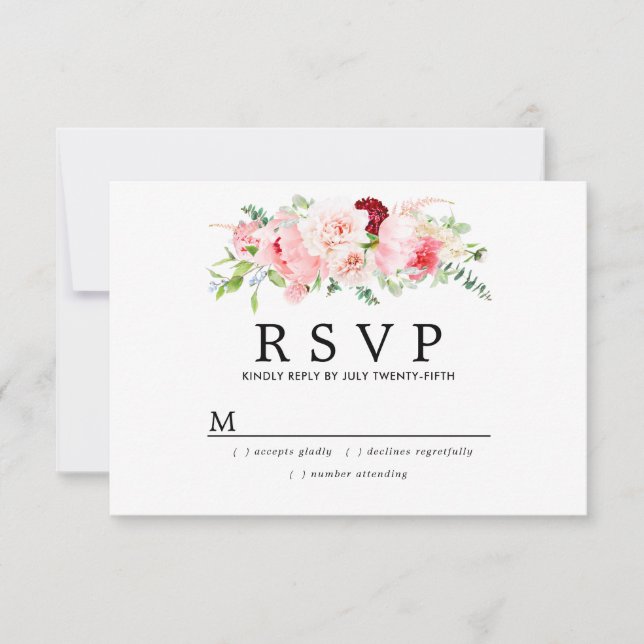 Rustikale Blush Pink Floral Wedding RSVP Karte (Vorderseite)