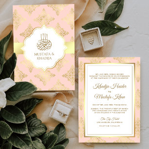 Rustikale Blush Pink Gold Damask muslimische Hochz Einladung