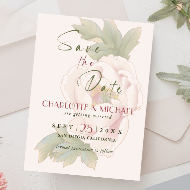 Rustikale Blush Pink Peony Wedding Save the Date (Von Creator hochgeladen)